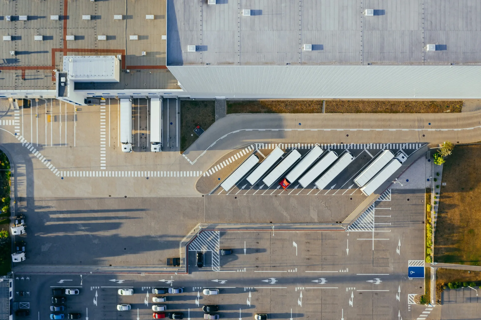 Logistics trucks aerial view